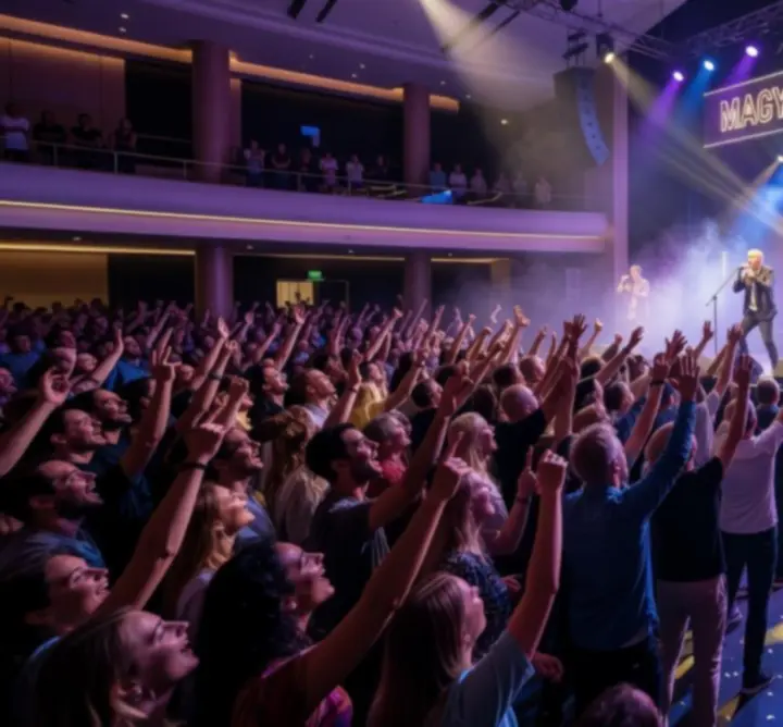 Élő koncert közönséggel és látványos színpadi fényekkel a Stand Up Night Clubban