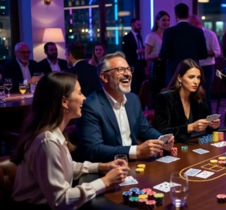 Társasági poker est neonfényes klubhangulatban