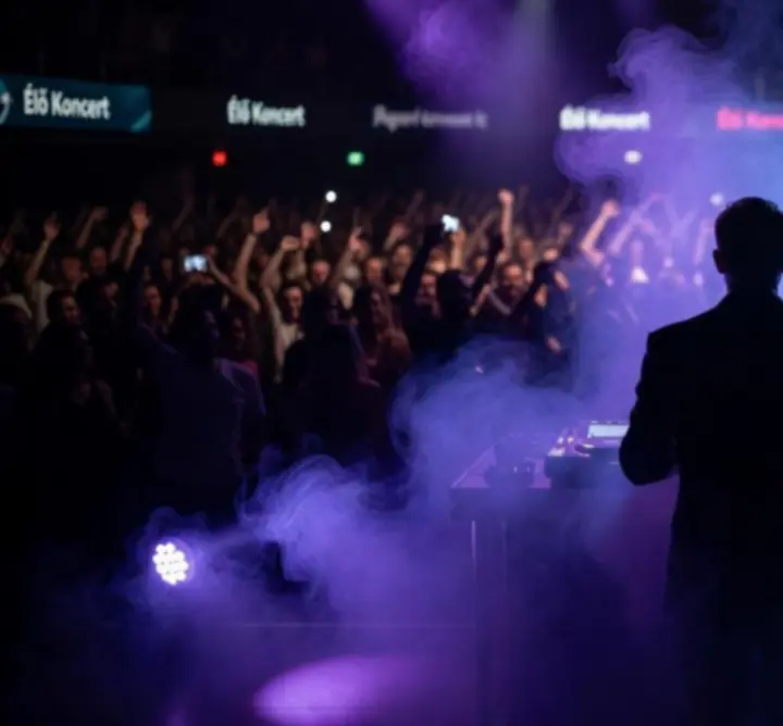 Violet színpadfények élő koncerten a Stand Up Night Clubban